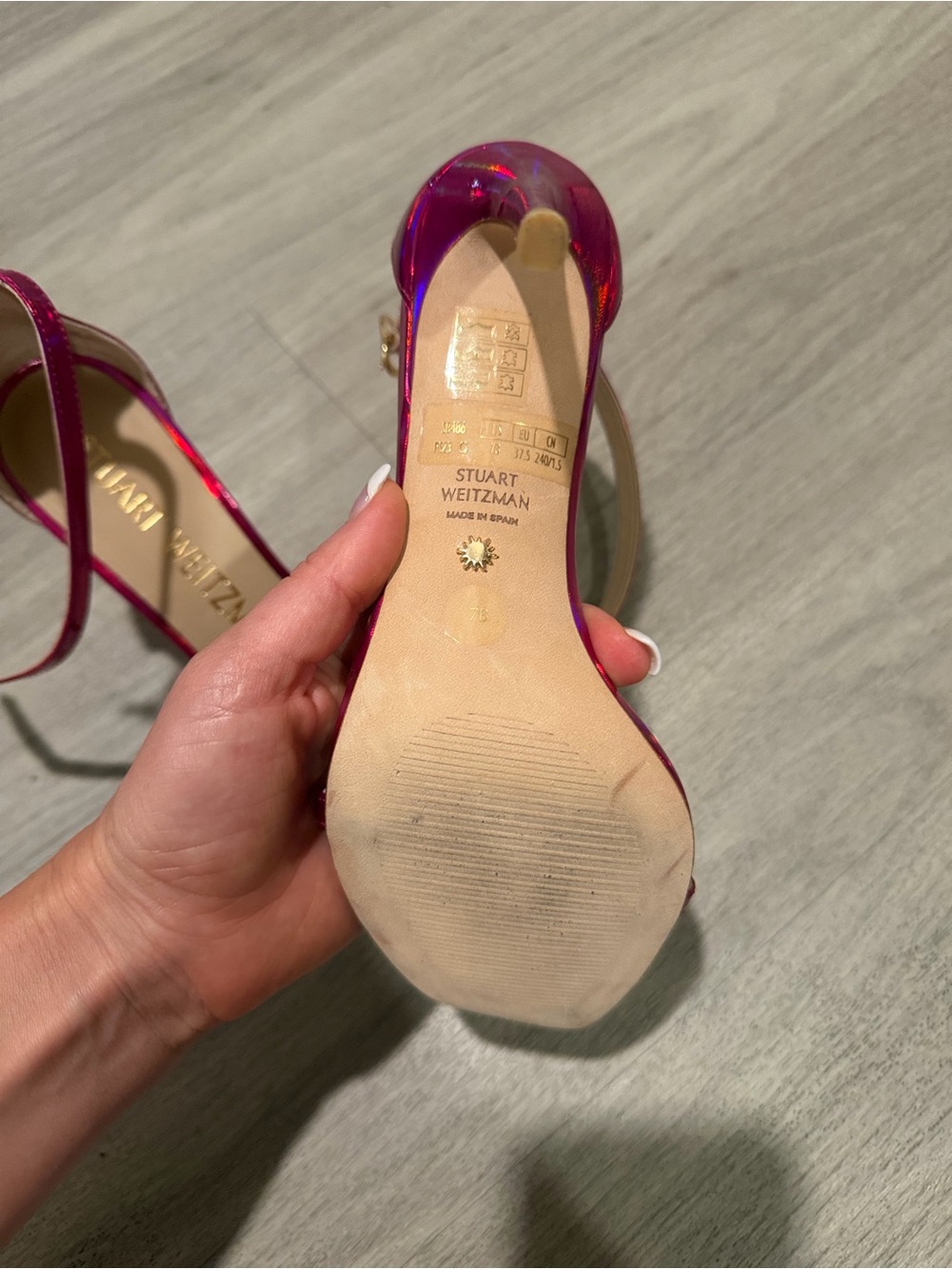 New Stuart Weitzman Fuchsia Metallic Ankle-Strap Sandals sz 7 - Picture 10 of 12